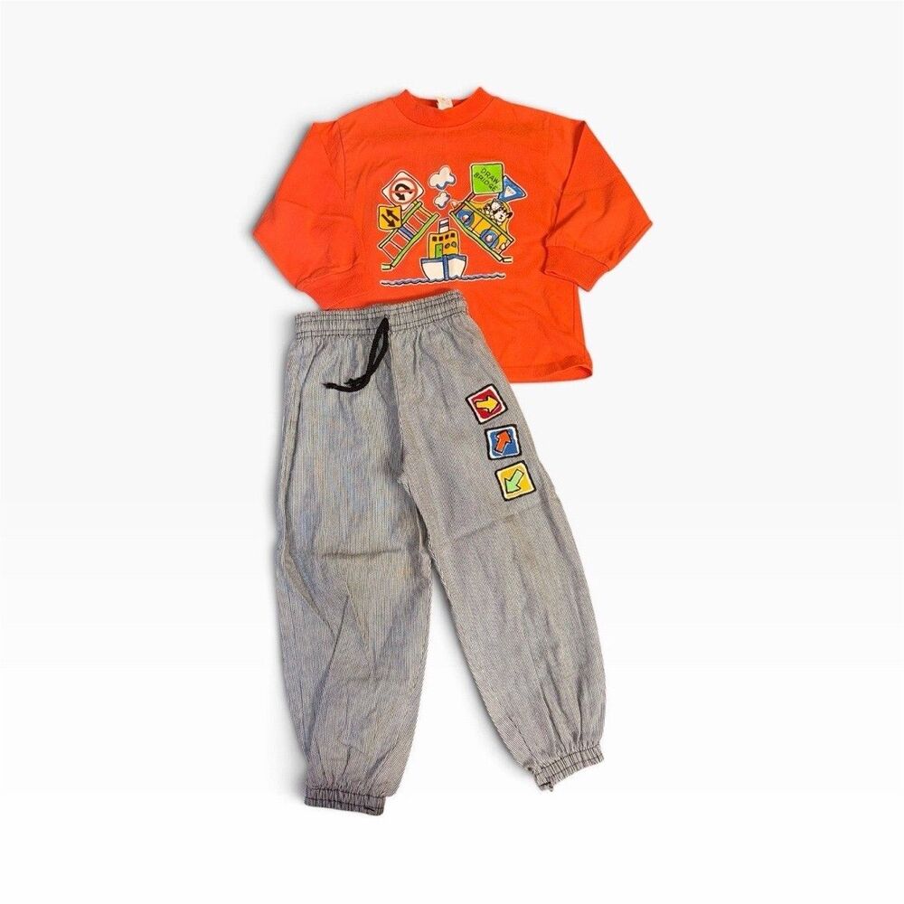 Vintage Buster Brown Boys Rail Road Theme Outfit Set Size 3t Train Tracks